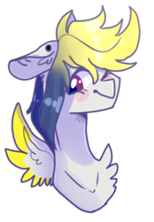 Size: 282x405 | Tagged: safe, artist:emily-826, oc, oc only, pegasus, pony, bust, chest fluff, colored wings, female, mare, multicolored wings, one eye closed, portrait, simple background, solo, transparent background, wink