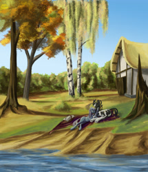 Size: 3307x3845 | Tagged: safe, artist:kirillk, oc, oc only, autumn, river, scenery, tree