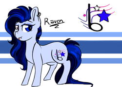 Size: 1024x734 | Tagged: safe, artist:shiny-cooler, oc, oc only, oc:raven, earth pony, pony, ear piercing, earring, female, heterochromia, jewelry, mare, piercing, reference sheet, solo