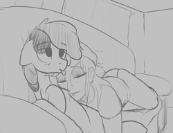 Size: 1280x985 | Tagged: safe, artist:storyteller, oc, oc only, oc:omelette, human, pony, sleeping, tongue out