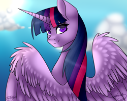 Size: 4000x3200 | Tagged: safe, artist:jessy2015, artist:minelvi, twilight sparkle, twilight sparkle (alicorn), alicorn, pony, looking back, solo, spread wings