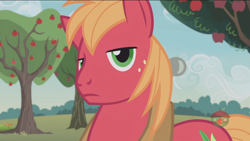 Size: 1234x694 | Tagged: safe, screencap, big macintosh, earth pony, pony, honest apple, male, solo, stallion, unamused