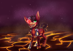 Size: 2400x1677 | Tagged: safe, artist:weird--fish, oc, cyborg, original species, grox, lava, ponified, solo, spore