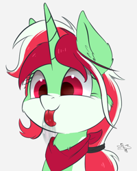 Size: 600x750 | Tagged: safe, artist:malwinters, oc, oc only, oc:clover, pony, unicorn, bandana, cute, female, licking, mare, screen lick, solo, tongue out