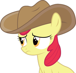 Size: 8236x7995 | Tagged: safe, artist:paganmuffin, apple bloom, pony, honest apple, absurd resolution, cowboy hat, female, hat, mare, sad, simple background, solo, transparent background, vector