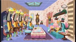 Size: 961x540 | Tagged: safe, screencap, discord, discordant harmony, clones, discollection, discord crew, discord's house, indoors, multeity