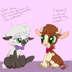 Size: 1600x1600 | Tagged: safe, artist:faline-art, arizona cow, sweetie belle, cow, sheep, them's fightin' herds, forever filly, arizonadorable, clothes, cloven hooves, comic, community related, costume, crossover, cute, diasweetes, female, filly, sheepie belle