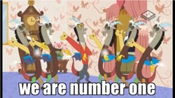 Size: 961x540 | Tagged: safe, edit, edited screencap, screencap, discord, discordant harmony, boomerang (tv channel), clones, image macro, lazytown, meme, robbie rotten, song in the comments, we are number one