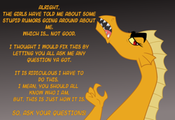 Size: 914x629 | Tagged: safe, artist:queencold, oc, oc only, oc:caldera, dragon, ask, ask caldera, dragon oc, dragoness, mother, solo, text, tumblr