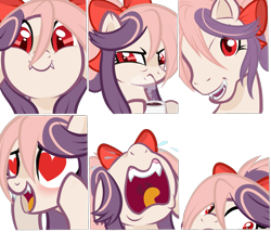 Size: 1675x1437 | Tagged: safe, artist:peachesandcreamated, oc, oc only, oc:sweet velvet, bat pony, pony, g3, bat pony oc, bow, coffee, crying, expressions, female, grumpy, hair bow, happy, heart eyes, icon, mare, pinkie blind, simple background, solo, transparent background, want it need it, wingding eyes, ych result