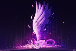 Size: 1125x750 | Tagged: safe, artist:lumineko, twilight sparkle, twilight sparkle (alicorn), alicorn, pony, beautiful, eyes closed, feather, female, large wings, mare, prone, sleeping, solo, spread wings