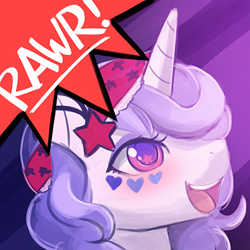 Size: 400x400 | Tagged: safe, artist:lumineko, oc, oc only, oc:tender dream, pony, unicorn, female, hat, rawr, rawrvatar, solo, starry eyes, wingding eyes