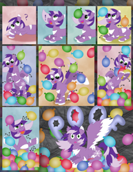 Size: 2550x3300 | Tagged: safe, artist:white-tigress-12158, oc, oc only, oc:swirling line, pegasus, pony, balloon, comic, fluffy, poof, solo, static electricity