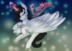 Size: 1000x720 | Tagged: safe, oc, oc only, oc:eaststern, alicorn, pony, alicorn oc, eyes closed, glowing horn, solo