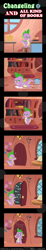 Size: 600x3263 | Tagged: safe, artist:vavacung, spike, changeling, dragon, comic:changeling and all kind of books, comic, food, golden oaks library, pancakes, pointy ponies