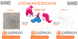 Size: 3000x1500 | Tagged: safe, artist:banned, oc, oc only, commission info, cutie mark, patreon, patreon logo, solo, vector