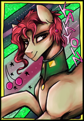 Size: 978x1396 | Tagged: safe, artist:vetallie, earth pony, pony, jojo's bizarre adventure, noriaki kakyoin, ponified, solo