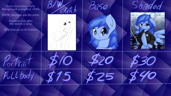 Size: 1920x1080 | Tagged: safe, artist:icy wings, oc, oc only, oc:frost soar, oc:scarlet kiss, pegasus, pony, cheek fluff, chest fluff, commission info, ear fluff, floppy ears, looking at you, raised hoof, smiling, solo, spread wings