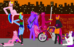 Size: 1600x1018 | Tagged: safe, artist:orangebutterflystar, cheerilee (g3), pinkie pie (g3), rainbow dash (g3), scootaloo (g3), starsong, sweetie belle (g3), toola roola, semi-anthro, g3.5, core seven, graffiti