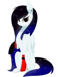 Size: 1024x1353 | Tagged: safe, artist:little-sketches, oc, oc only, oc:cyan crystal, pegasus, pony, clothes, commission, eye clipping through hair, female, gradient mane, looking at you, mare, raised hoof, simple background, sitting, socks, solo, transparent background