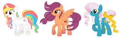 Size: 8000x2553 | Tagged: safe, artist:chimajra, oc, oc only, earth pony, pegasus, pony, unicorn, absurd resolution, bow, female, mare, simple background, tail bow, transparent background