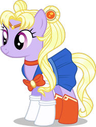 Size: 6008x8000 | Tagged: safe, artist:limedazzle, earth pony, pony, absurd resolution, anime, boots, celena, clothes, crossover, cute, female, magical pony, mare, meatball head, pigtails, ponified, sailor moon, serena tsukino, simple background, skirt, smiling, solo, transparent background, tsukino usagi, twintails