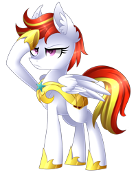 Size: 1949x2461 | Tagged: safe, artist:scarlet-spectrum, oc, oc only, oc:sunny flare, pegasus, pony, armor, female, guardsmare, mare, royal guard, salute, simple background, solo, transparent background