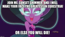 Size: 800x451 | Tagged: safe, edit, edited screencap, screencap, midnight sparkle, sci-twi, twilight sparkle, equestria girls, friendship games, cd-i, ganon, image macro, link: the faces of evil, meme, midnight sparkle's lines, the legend of zelda