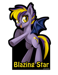 Size: 1024x1325 | Tagged: safe, artist:sciggles, oc, oc only, oc:blazing star, bat pony, pony, cute, fangs, female, mare, slit eyes, solo