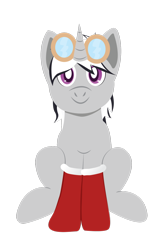 Size: 1024x1623 | Tagged: safe, artist:lordswinton, oc, oc only, aviator, christmas, clothes, commission, goggles, horn, simple background, sitting, smiling, socks, solo, transparent background, your character here