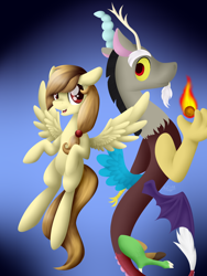 Size: 1500x2000 | Tagged: safe, artist:keisaa, discord, oc, oc:alice goldenfeather, pegasus, pony, female, fire, mare