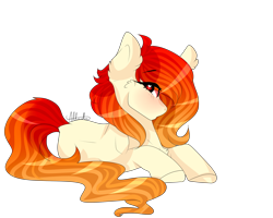 Size: 2000x1600 | Tagged: safe, artist:skimea, oc, oc only, oc:akarui orenji, earth pony, pony, female, mare, prone, simple background, solo, transparent background