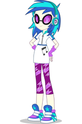 Size: 1030x1546 | Tagged: safe, dj pon-3, vinyl scratch, equestria girls, clothes, fingerless gloves, glasses, gloves, hand on hip, headphones, leggings, music notes, official, shoes, simple background, sneakers, solo, transparent background, vector