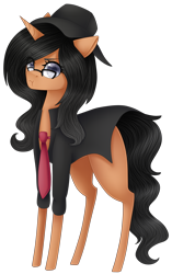 Size: 1182x1882 | Tagged: safe, artist:bonniebatman, oc, oc only, pony, unicorn, clothes, female, glasses, hat, mare, necktie, simple background, solo, transparent background