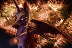 Size: 3400x2300 | Tagged: safe, artist:foughtdragon01, daybreaker, pony, a royal problem, armor, fire, solo, spread wings, wings