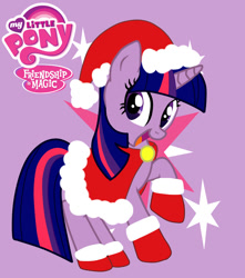 Size: 992x1123 | Tagged: safe, artist:kumikoponylk, twilight sparkle, clothes, costume, purple background, santa costume, simple background, solo