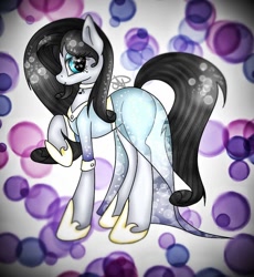 Size: 976x1060 | Tagged: safe, artist:angela, oc, oc only, oc:klavinova, earth pony, pony, beauty mark, black hair, blue eyes, clothes, dress, see-through, solo, transparent