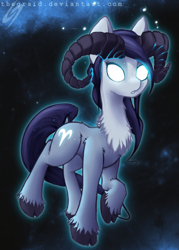 Size: 1519x2123 | Tagged: safe, artist:thegraid, oc, oc only, aries, constellation, female, glowing eyes, goat horns, horns, solo, zodiac