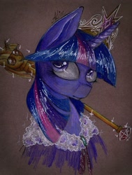 Size: 1551x2048 | Tagged: safe, artist:alicekuzmacat, twilight sparkle, twilight sparkle (alicorn), alicorn, pony, big crown thingy, jewelry, photo, regalia, scepter, solo, traditional art, twilight scepter