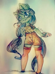 Size: 720x960 | Tagged: safe, artist:alicekuzmacat, oc, oc only, semi-anthro, artist, clothes, dress, photo, solo, stockings, traditional art