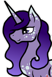 Size: 780x1153 | Tagged: safe, artist:anxiouslilnerd, oc, oc only, pony, unicorn, body freckles, digital art, freckles, lidded eyes, magical lesbian spawn, next generation, offspring, parent:princess luna, parent:rarity, parents:rariluna, profile, simple background, smiling, solo, transparent background