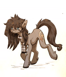 Size: 1200x1412 | Tagged: safe, artist:koviry, oc, oc only, oc:somber solace, earth pony, pony, clothes, colored sketch, commission, male, scarf, simple background, solo, stallion