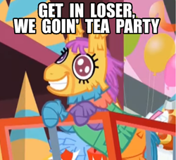 Size: 800x729 | Tagged: safe, edit, edited screencap, screencap, pony, discordant harmony, balloon, cropped, image macro, meme, piñata, reaction image