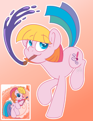 Size: 930x1218 | Tagged: safe, artist:sweetcleanfun, toola roola, earth pony, pony, g3, g3.5, g3 to g4, g3.5 to g4, generation leap, gradient background, mouth hold, paint, paintbrush, solo