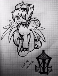 Size: 2945x3866 | Tagged: safe, artist:twistedmindbrony, oc, oc only, oc:crystal lantern, pegasus, pony, graph paper, grayscale, lined paper, monochrome, photo, solo, traditional art