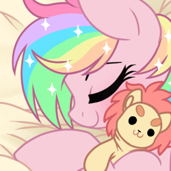 Size: 367x367 | Tagged: safe, artist:prince-lionel, oc, oc only, oc:mr lion, oc:paper stars, bat pony, pony, eyes closed, icon, plushie, sleeping, smiling