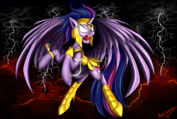 Size: 4000x2700 | Tagged: safe, artist:metalbladepegasus, twilight sparkle, twilight sparkle (alicorn), alicorn, pony, absurd resolution, armor, flying, glowing eyes, lightning, open mouth, solo