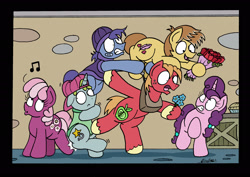 Size: 2458x1745 | Tagged: safe, artist:bobthedalek, big macintosh, cheerilee, feather bangs, sugar belle, earth pony, pony, unicorn, hard to say anything, battle for sugar belle, implied cheerimac, implied shipping, implied straight, inconvenient, jealous, kicking, sabotage, sugar belle gets all the stallions, whistling