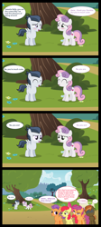 Size: 2592x5769 | Tagged: safe, artist:lunaticdawn, apple bloom, button mash, rumble, scootaloo, sweetie belle, tender taps, absurd resolution, argument, comic, cute, cutie mark crusaders, female, fight, male, rumbelle, shipping, straight, tenderbloom