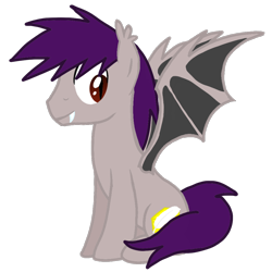 Size: 1000x1000 | Tagged: safe, artist:toyminator900, oc, oc only, oc:coldfire (bat pony), bat pony, pony, fangs, simple background, sitting, solo, transparent background